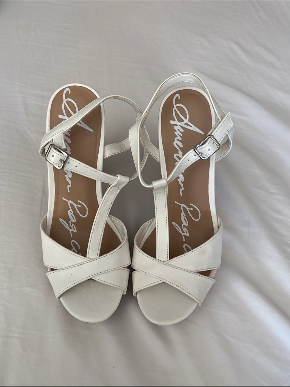 American Rag White T‑Strap Crisscross Sandals